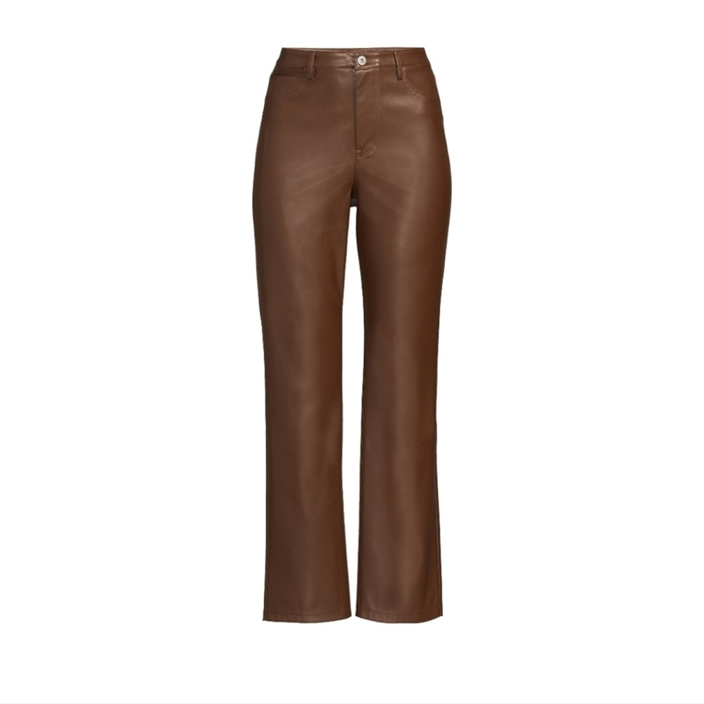NOBO No Bpundaries Hot Chocolate Brown Straight Leg High Rise Faux Leather Pant - Picture 5 of 6